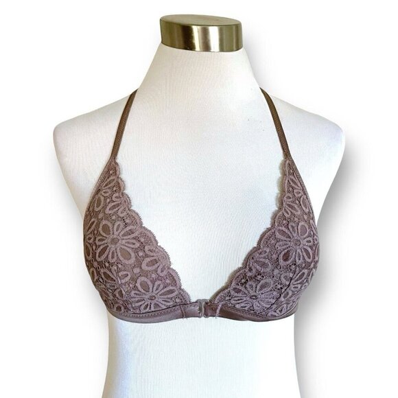 Victorias Secret XS Bralette Mocha Lace Racerback Front Close Bra Removable Pads - Picture 5 of 9